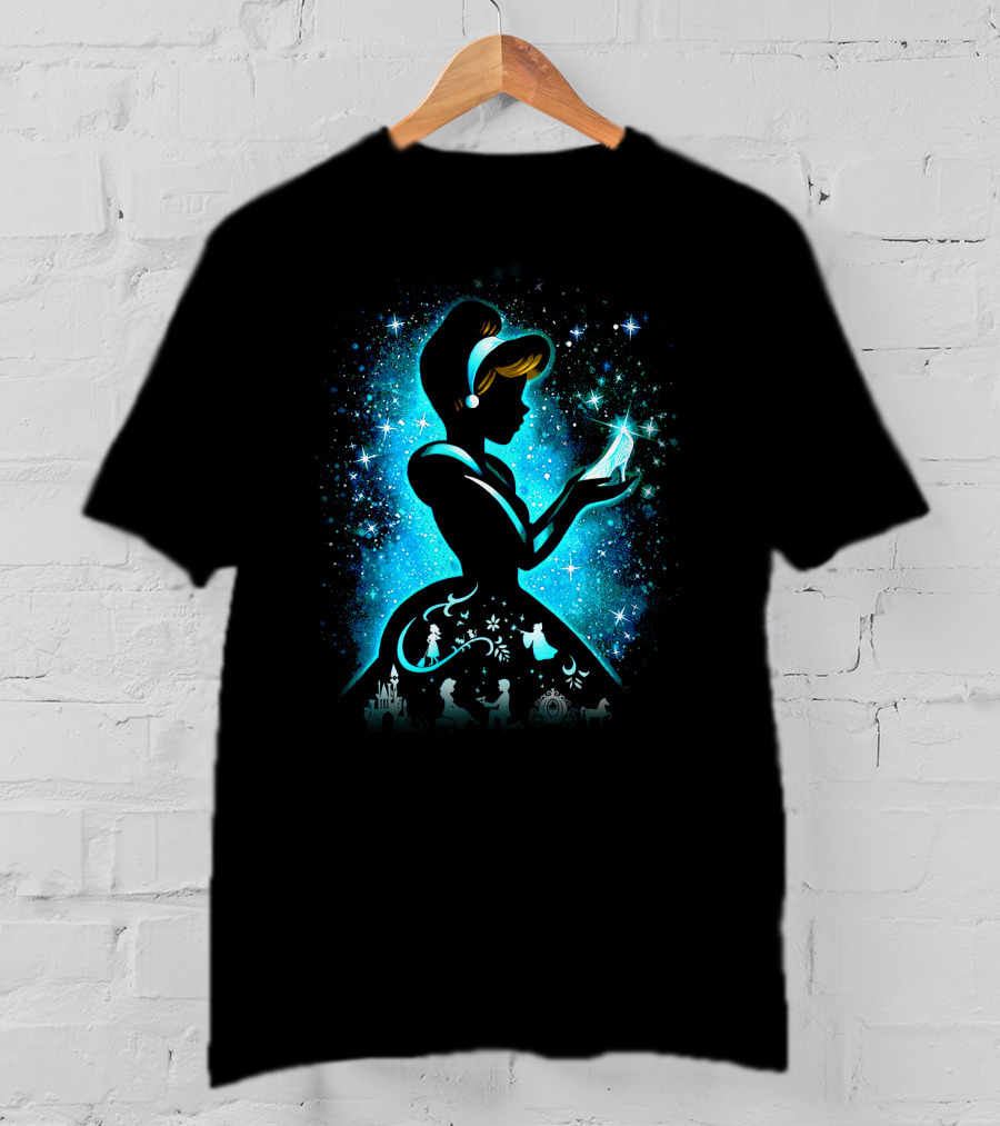 Cinderella Fairy Tale Silhouette With Glass Slipper And Magical Castle Elements T-Shirt