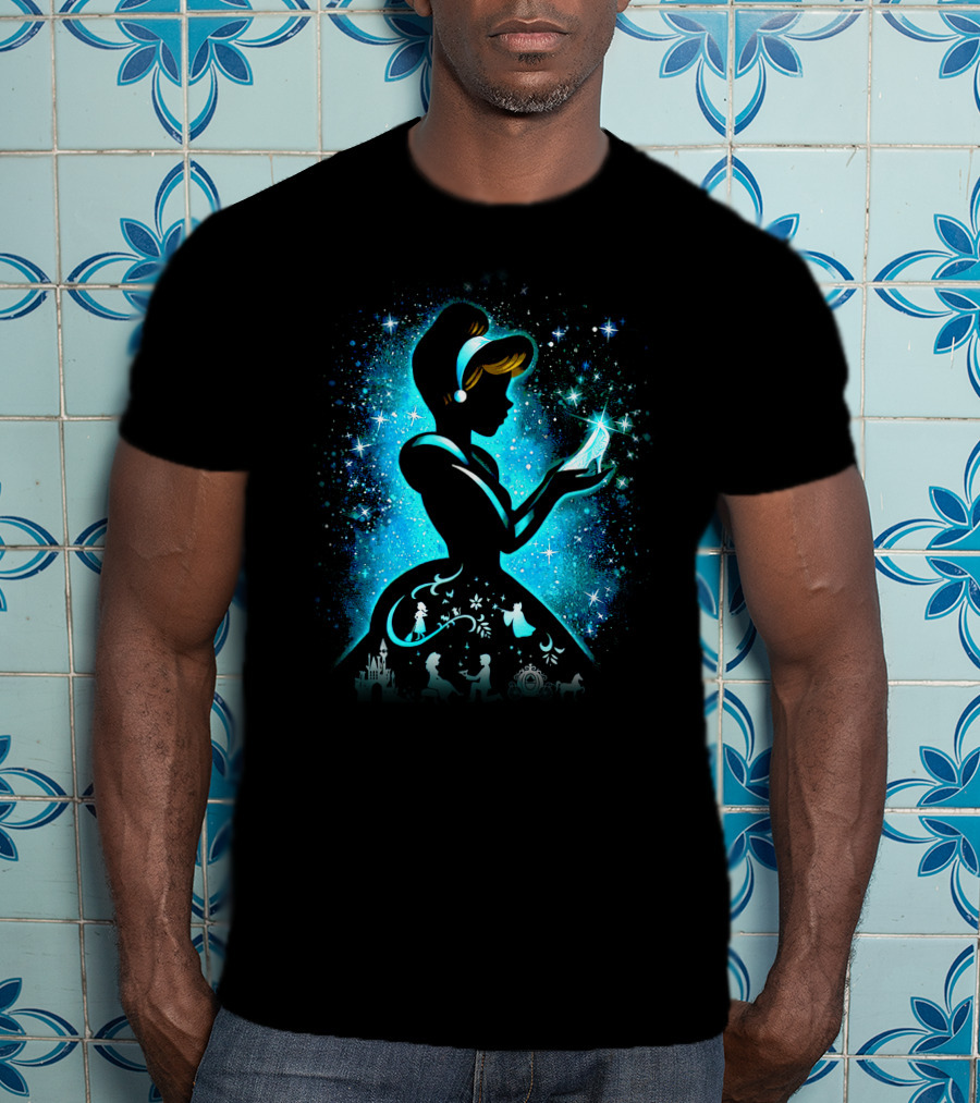 Cinderella Fairy Tale Silhouette With Glass Slipper And Magical Castle Elements T-Shirt