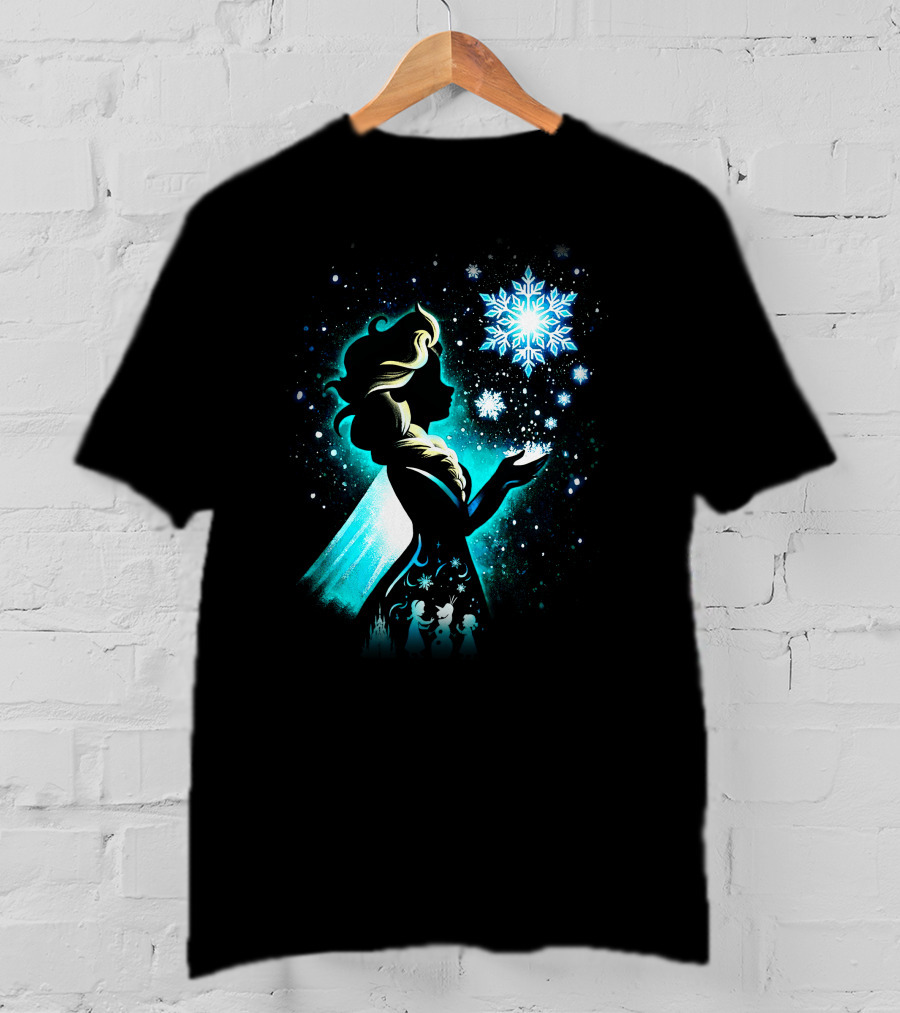 Elsa Silhouette With Snowflakes And Winter Scene T-Shirt