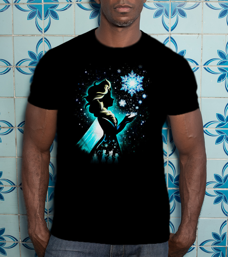 Elsa Silhouette With Snowflakes And Winter Scene T-Shirt