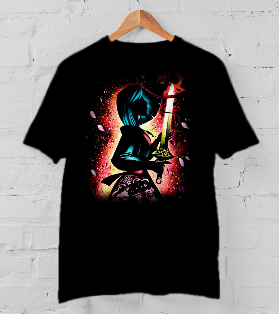 Mulan Silhouette With Sword And Floral Motif T-Shirt