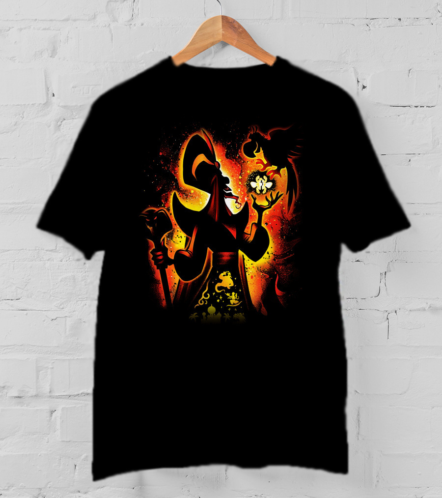 Jafar Villain Silhouette With Genie Lamp And Parrot Magic Scene T-Shirt