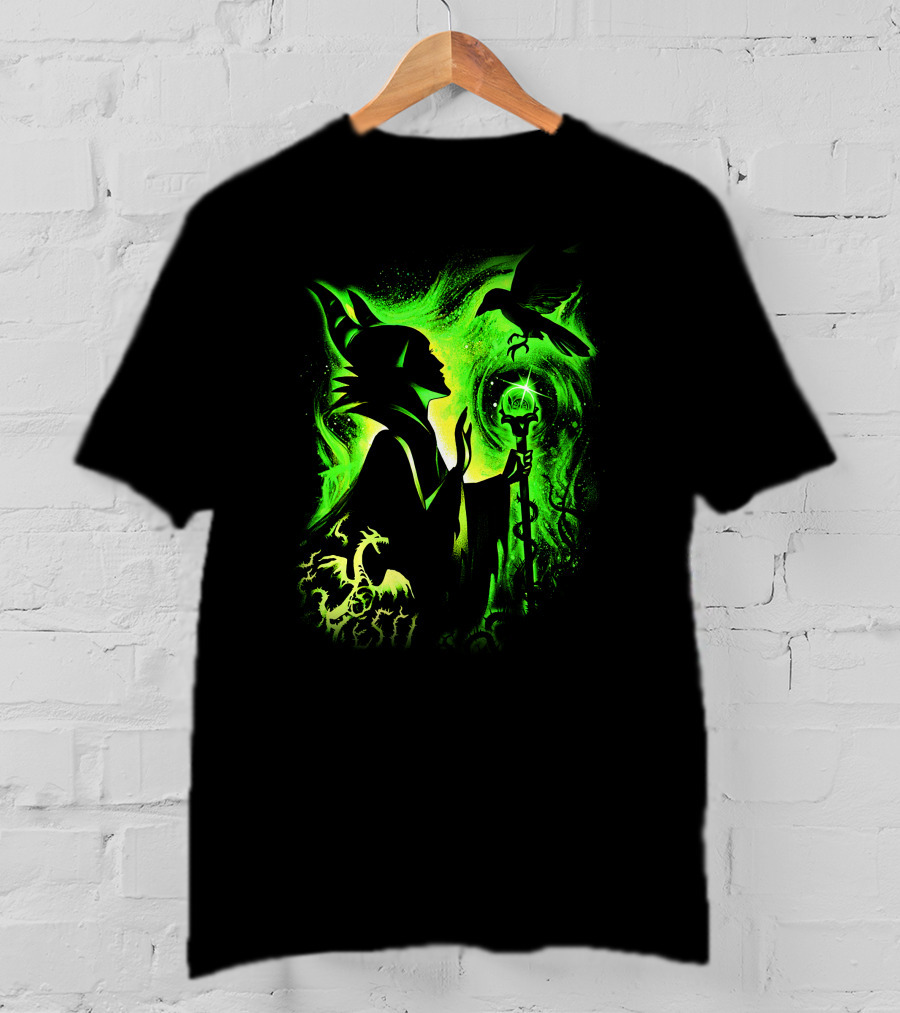 Maleficent 3 Dragon Silhouette And Green Magic Staff Scene T-Shirt