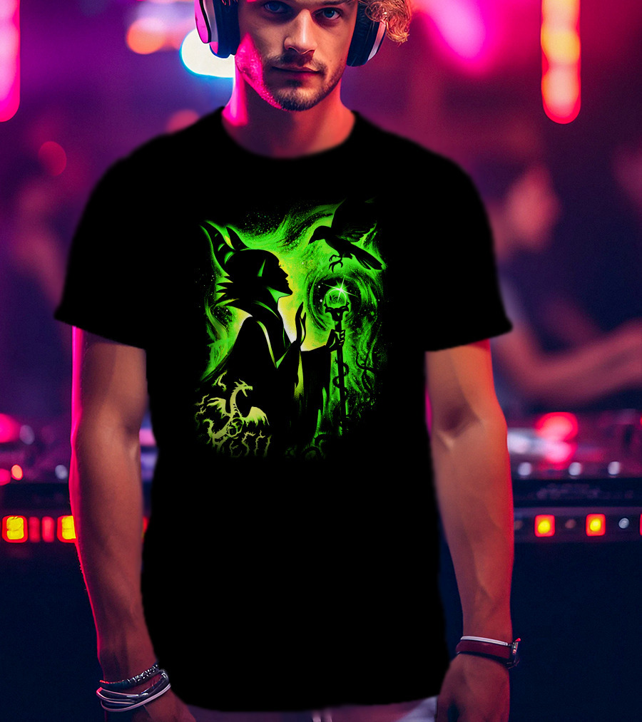 Maleficent 3 Dragon Silhouette And Green Magic Staff Scene T-Shirt