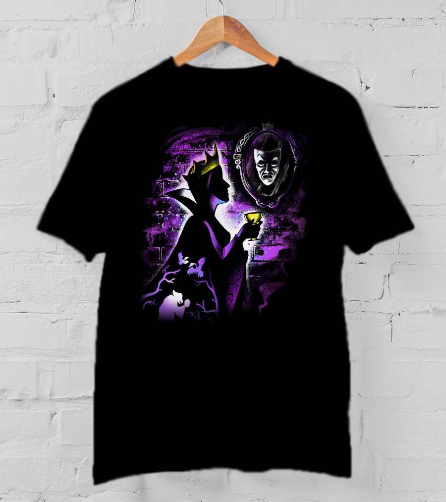 Maleficent Dark Queen Mirror Reflection With Crown And Goblet In Purple Shadows T-Shirt