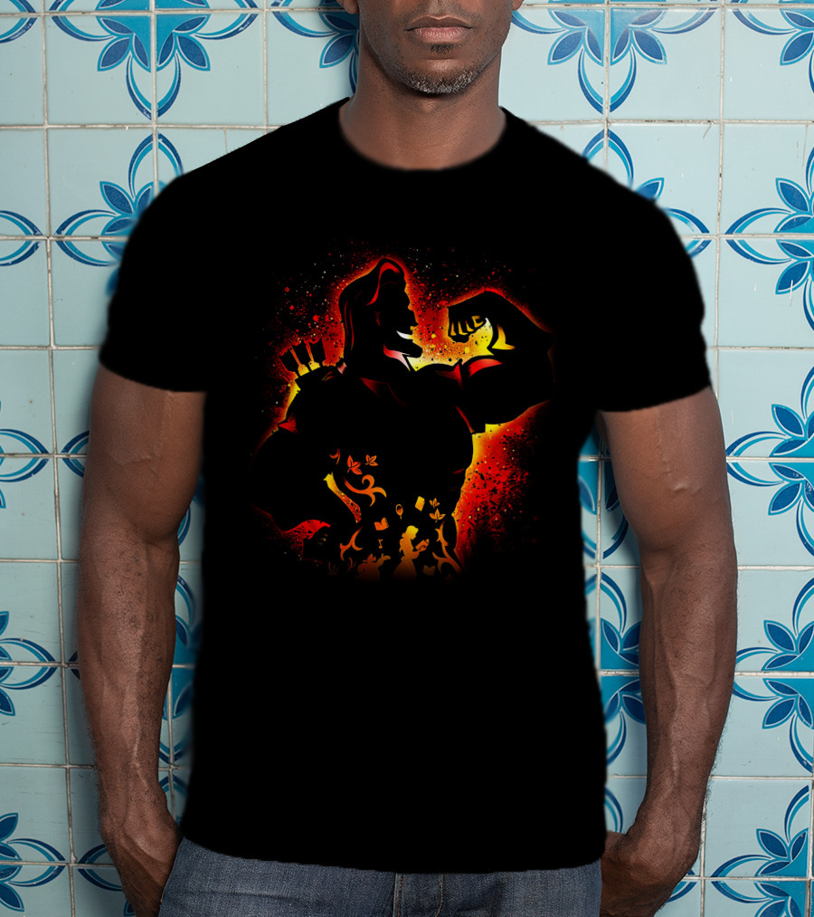 Hercules Silhouette With Mythical Elements And Fiery T-Shirt