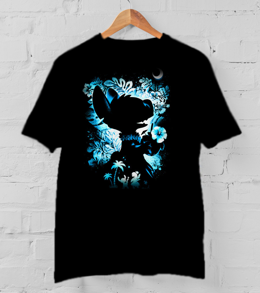 Stitch 2 Midnight Jungle Adventure With Tropical Florals And Crescent Moon T-Shirt
