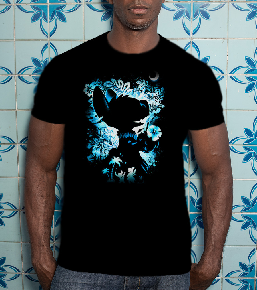 Stitch 2 Midnight Jungle Adventure With Tropical Florals And Crescent Moon T-Shirt