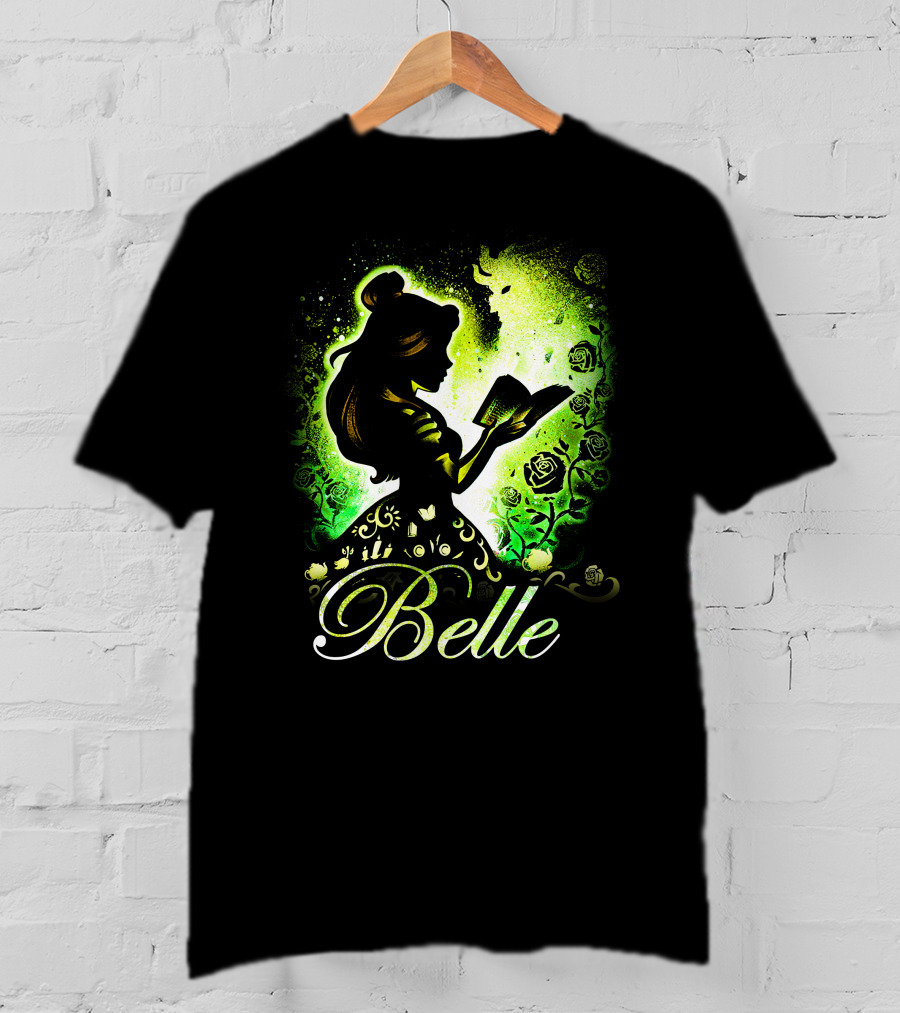 Belle Fairy Tale Silhouette With Green Roses And Book T-Shirt