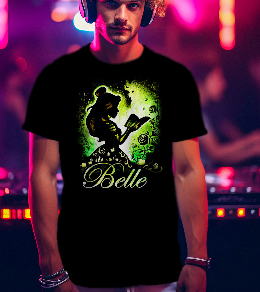 Belle Fairy Tale Silhouette With Green Roses And Book T-Shirt