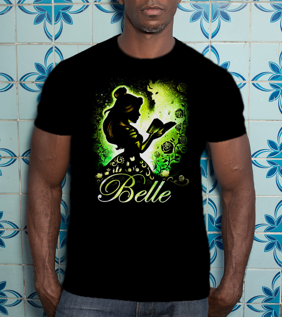 Belle Fairy Tale Silhouette With Green Roses And Book T-Shirt