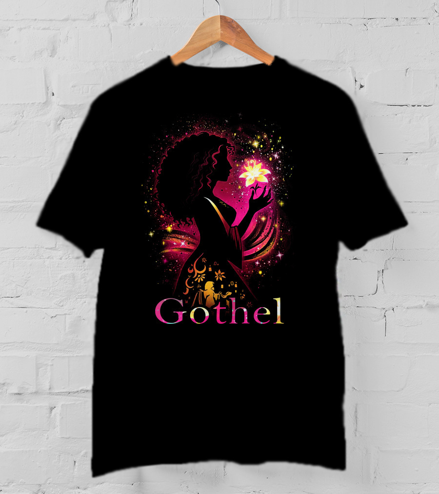 Gothel Silhouette With Glowing Flower And Cosmic Background T-Shirt