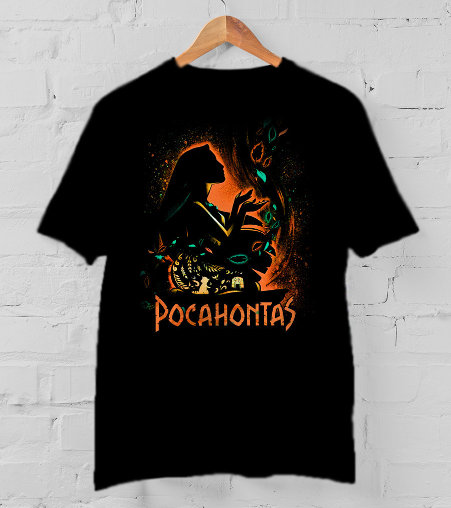 Pocahontas Silhouette With Leaves And Nature Elements T-Shirt