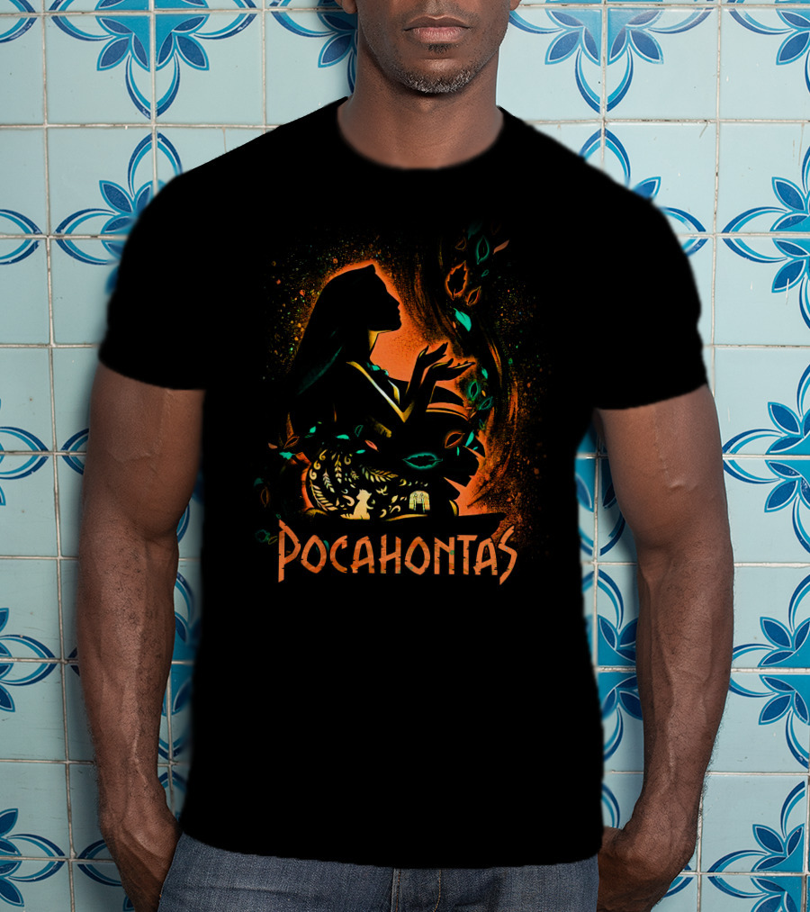 Pocahontas Silhouette With Leaves And Nature Elements T-Shirt