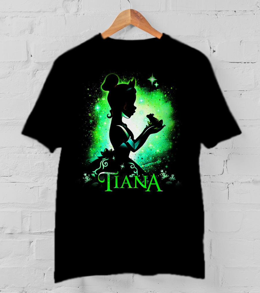 Tiana Princess Frog Silhouette Green Magic Sparkles T-Shirt