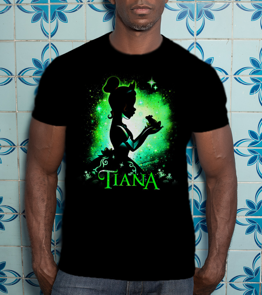 Tiana Princess Frog Silhouette Green Magic Sparkles T-Shirt