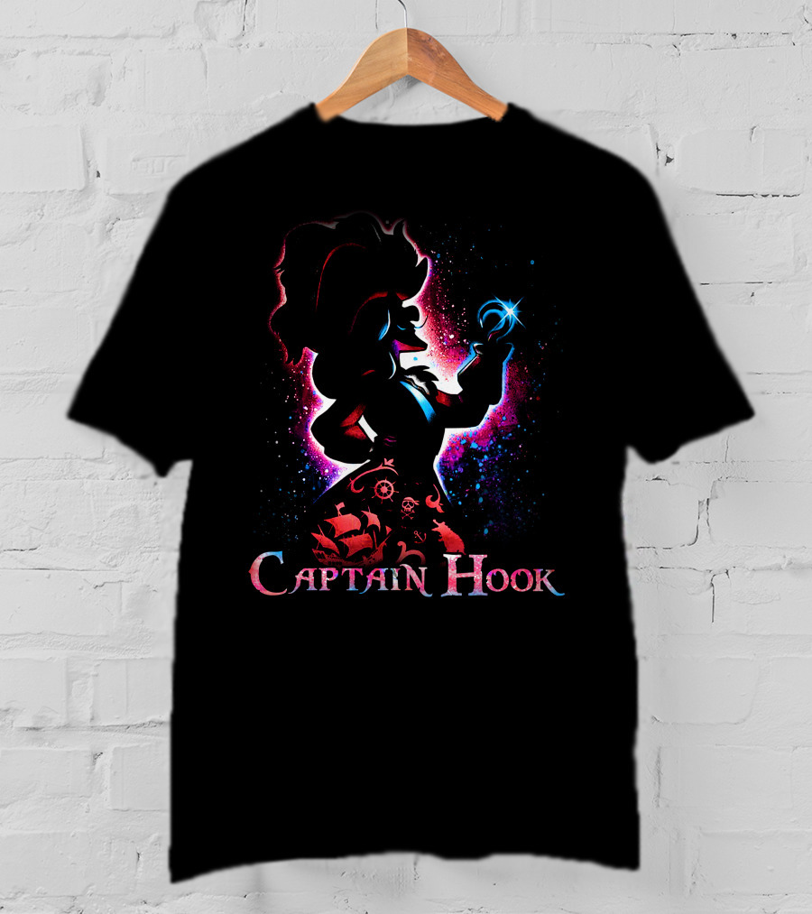 Captain Hook Silhouette With Pirate Ship And Nautical T-Shirt