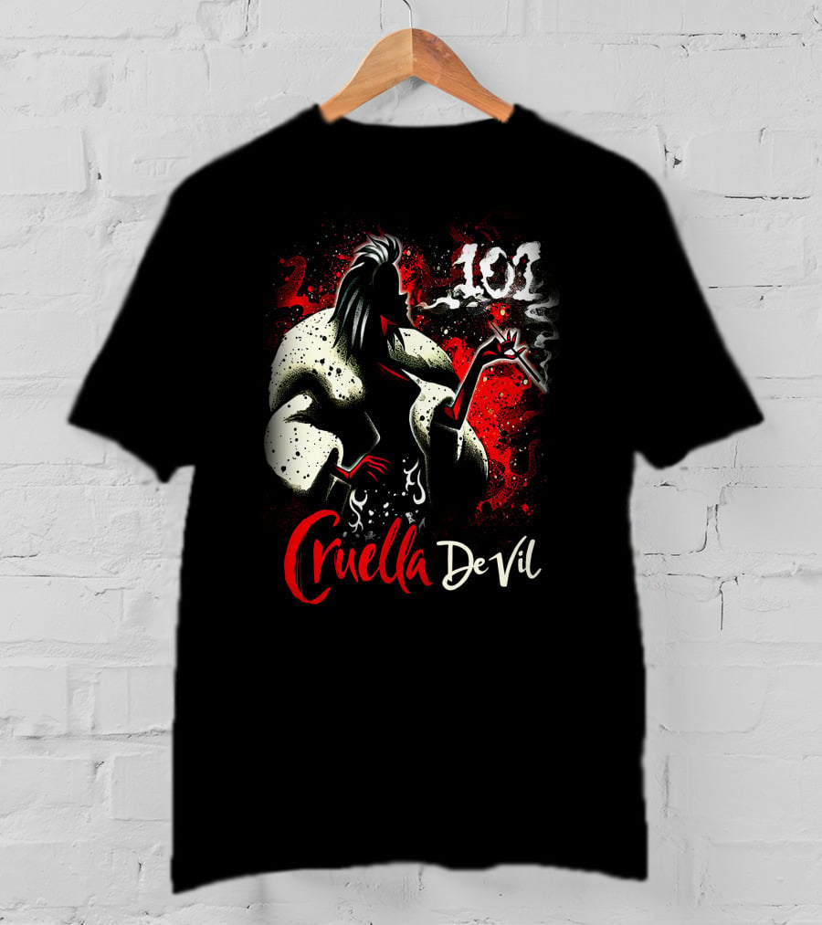 Cruella De Vil 101 Smoky Silhouette With White Fur And Red Highlights T-Shirt