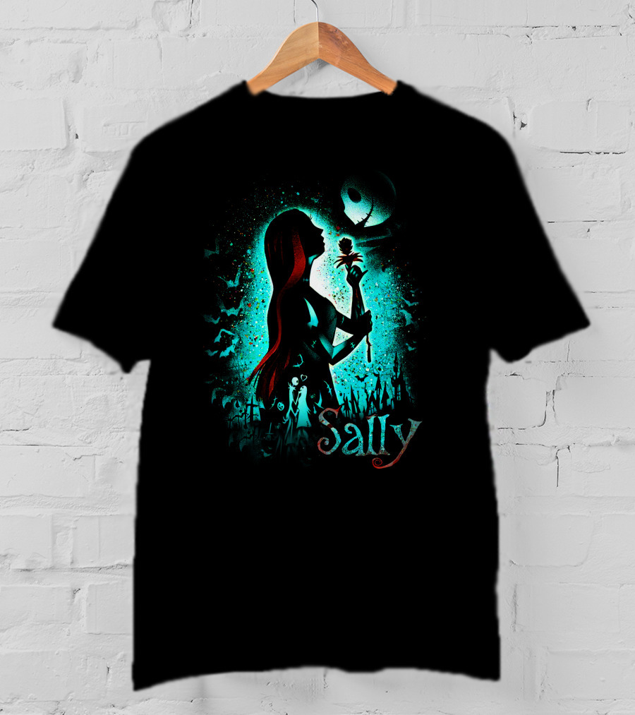 Sally Nightmare Before Christmas Silhouette With Rose And Jack Skellington T-Shirt