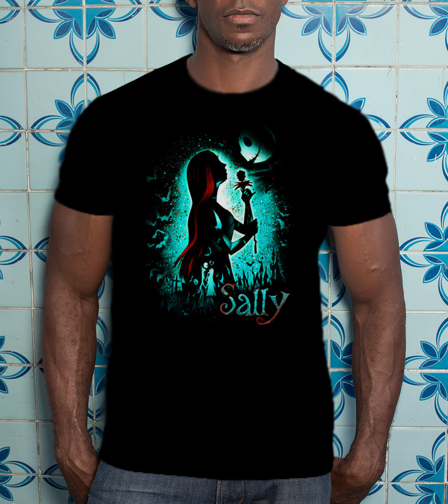 Sally Nightmare Before Christmas Silhouette With Rose And Jack Skellington T-Shirt