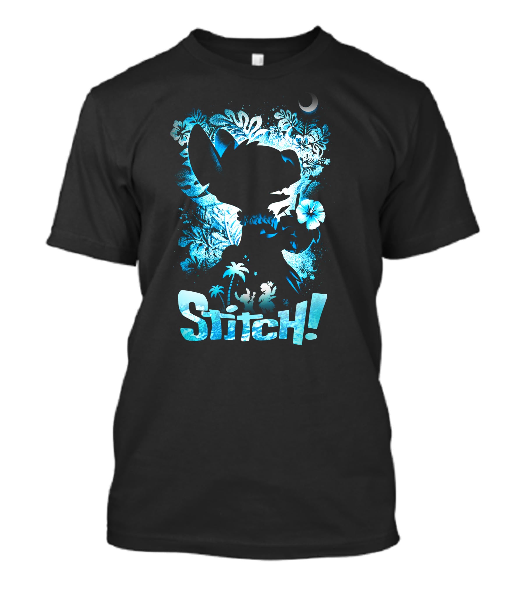 Stitch Tropical Silhouette With Palm Trees And Flowers T-Shirt
