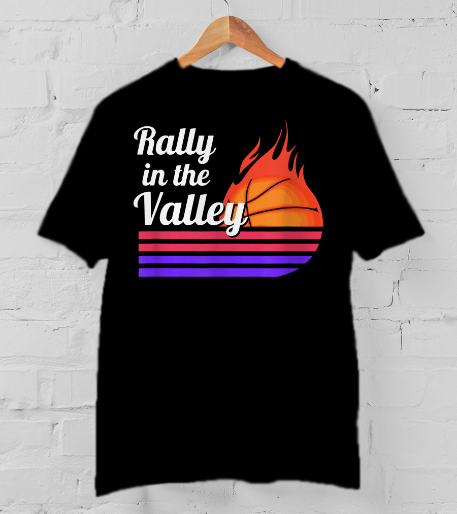 Rally In The Valley Phx Style 5 Basketball Flame Stripes T-Shirt
