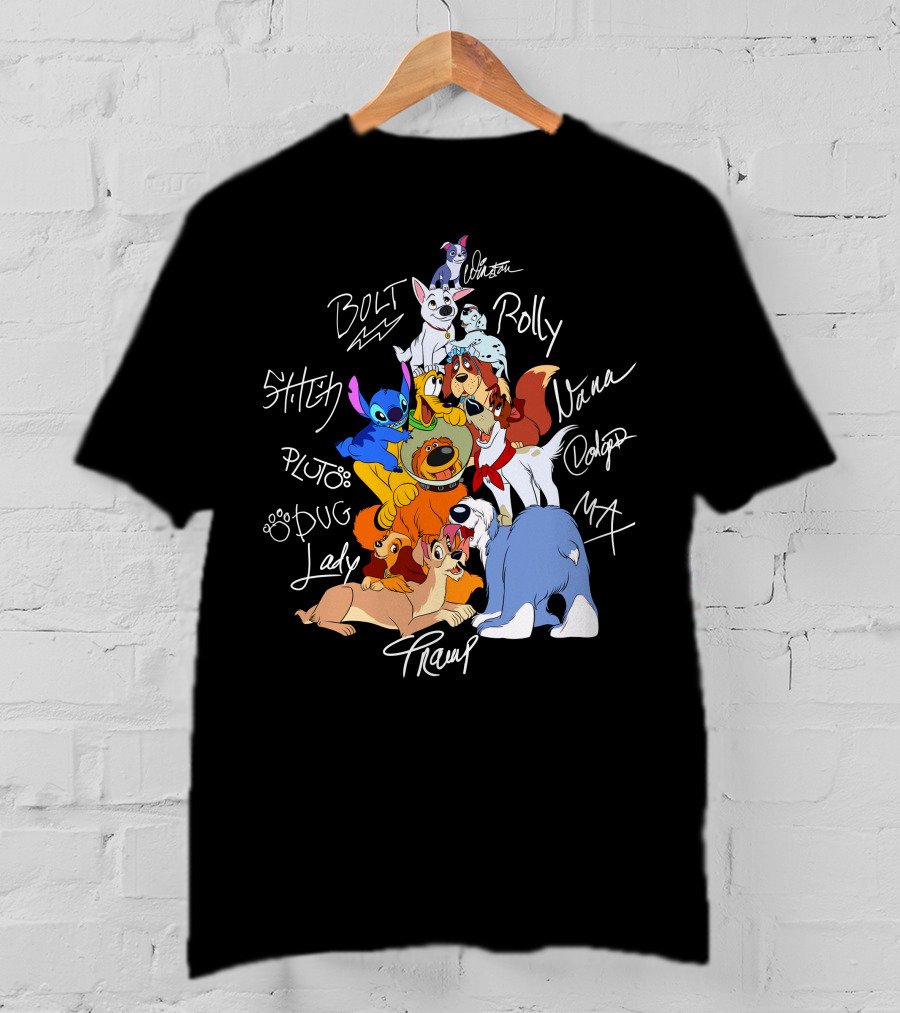 Disney Dogs Bolt Stitch Pluto Dug Lady Tramp Max Nana Dodger Rolly T-Shirt