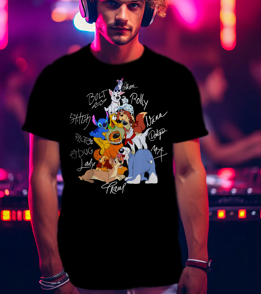Disney Dogs Bolt Stitch Pluto Dug Lady Tramp Max Nana Dodger Rolly T-Shirt
