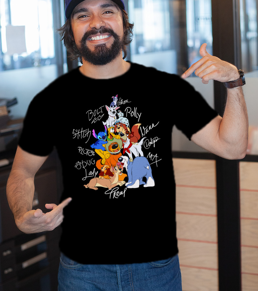 Disney Dogs Bolt Stitch Pluto Dug Lady Tramp Max Nana Dodger Rolly T-Shirt