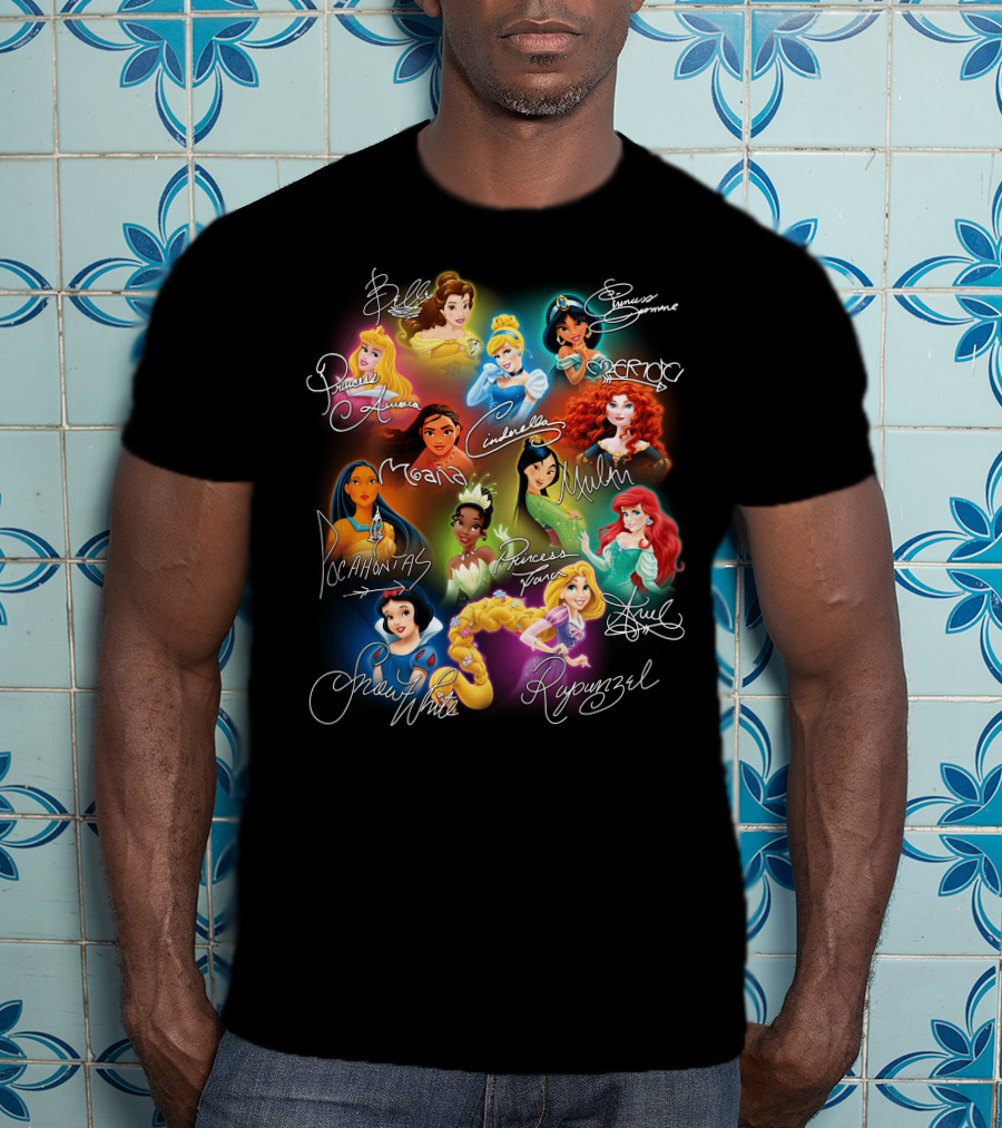 Belle Aurora Moana Pocahontas Snow White Jasmine Rapunzel Cinderella Tiana Mulan Ariel Merida T-Shirt