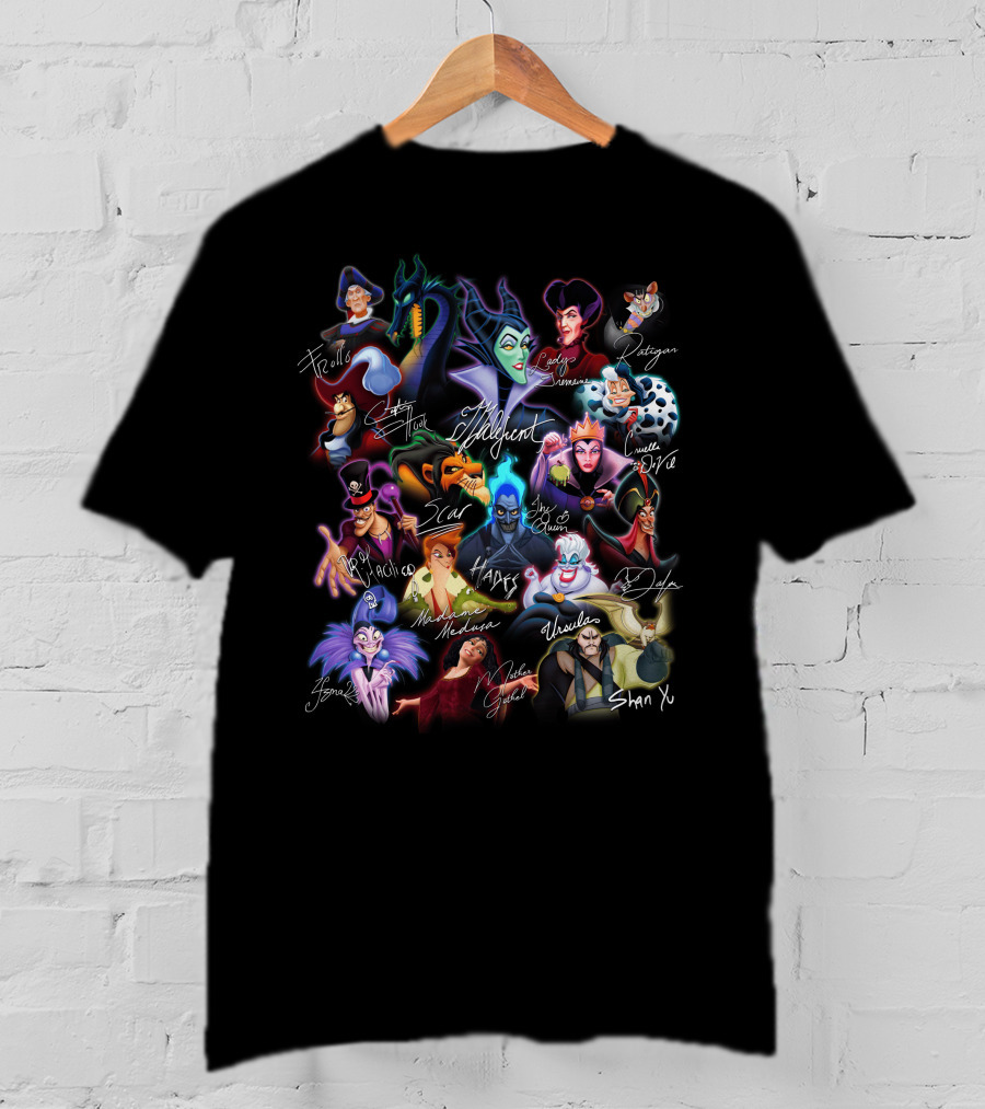 Disney Villains Maleficent Captain Hook Scar Ursula Hades Cruella De Vil Jafar Dr. Facilier Lady Tremaine Gaston Maleficent Evil Queen Shan Yu Queen Of Hearts T-Shirt