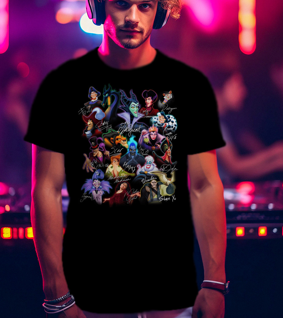 Disney Villains Maleficent Captain Hook Scar Ursula Hades Cruella De Vil Jafar Dr. Facilier Lady Tremaine Gaston Maleficent Evil Queen Shan Yu Queen Of Hearts T-Shirt