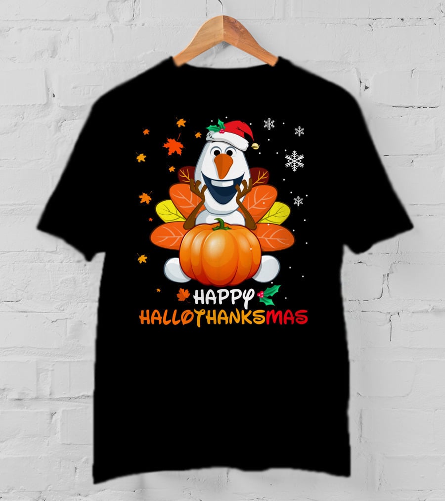 Happy Hallothanksmas Snowman Pumpkin Celebration T-Shirt