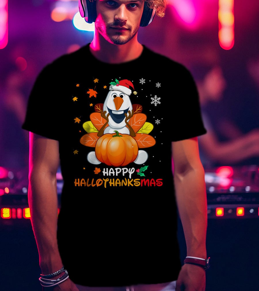 Happy Hallothanksmas Snowman Pumpkin Celebration T-Shirt