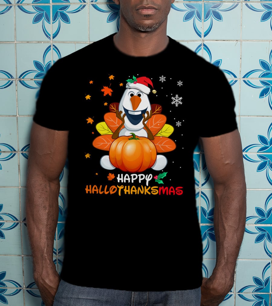 Happy Hallothanksmas Snowman Pumpkin Celebration T-Shirt