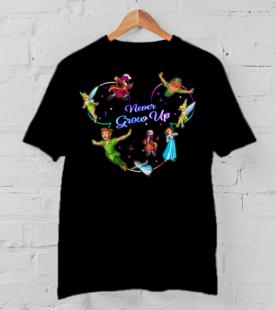 Peter Pan Never Grow Up Tinker Bell Captain Hook Wendy Darling T-Shirt