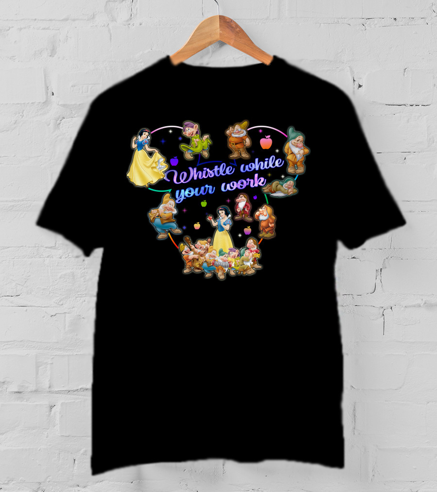Snow White Whistle While You Work With Seven Dwarfs And Apples T-Shirt