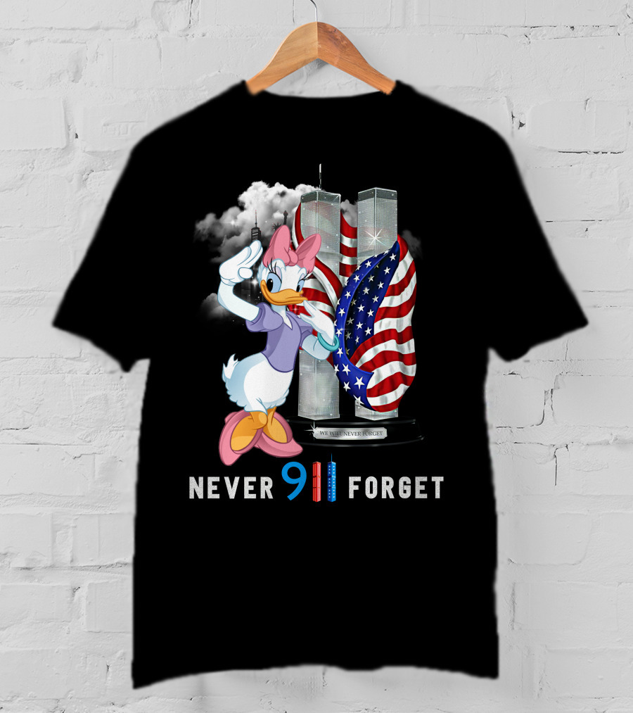 Never 9 11 Forget Daisy Twin Towers American Flag T-Shirt