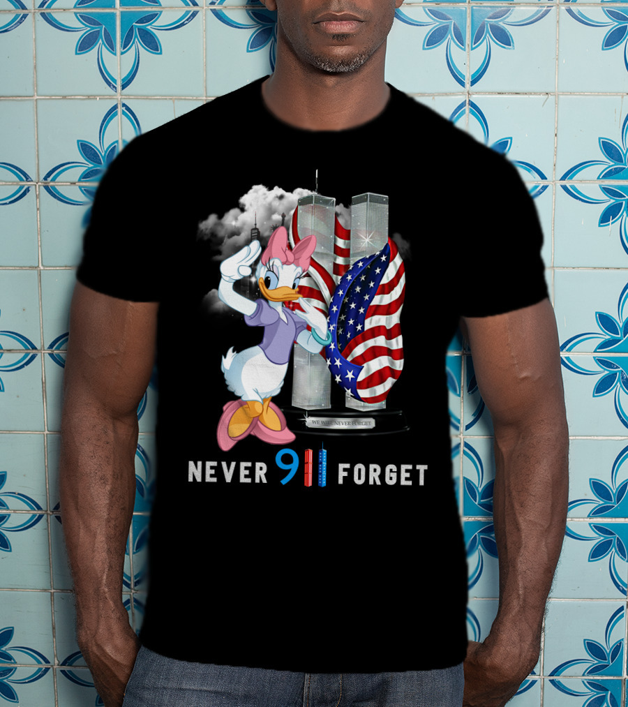 Never 9 11 Forget Daisy Twin Towers American Flag T-Shirt