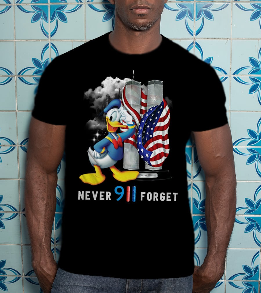 Donald Duck Never 9/11 Forget Twin Towers American Flag T-Shirt