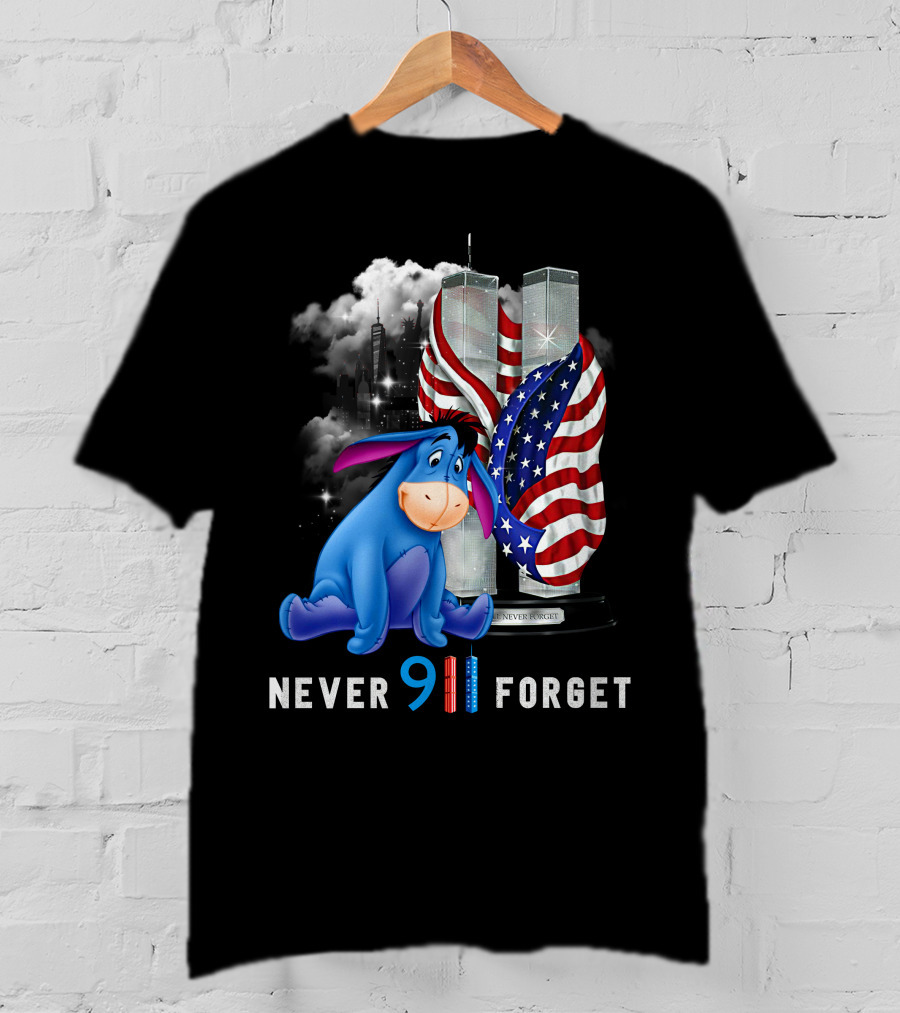 Eeyore Never 9/11 Forget Twin Towers American Flag T-Shirt