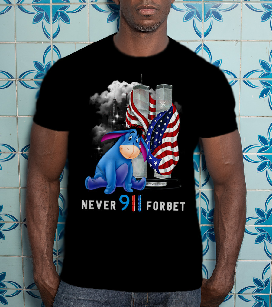 Eeyore Never 9/11 Forget Twin Towers American Flag T-Shirt
