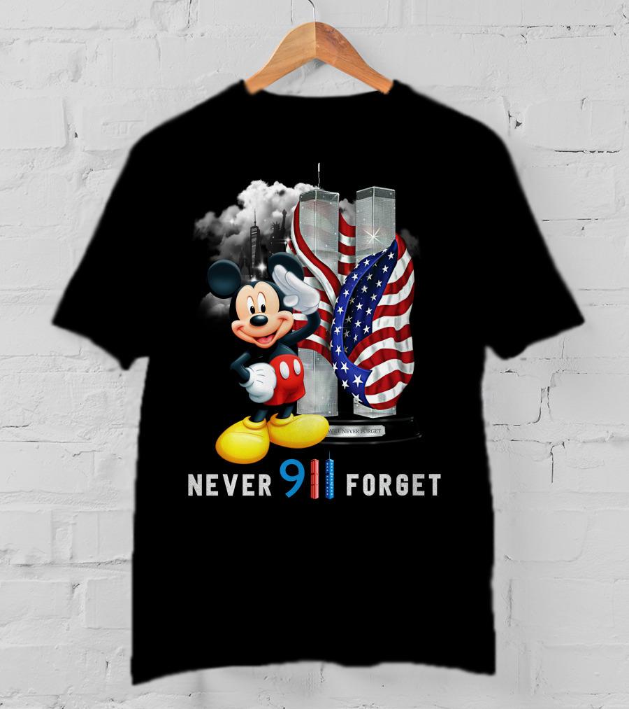 Never 9/11 Forget Mickey Twin Towers American Flag T-Shirt