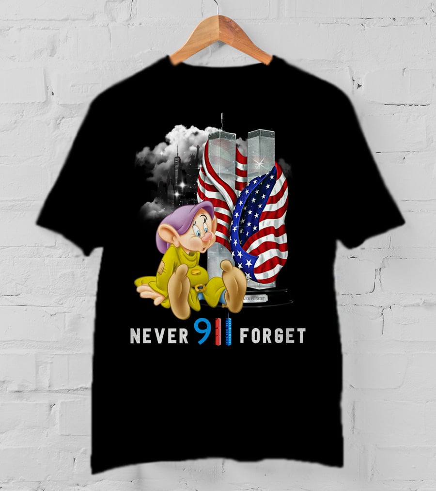 Never 9 11 Forget Dopey D Twin Towers American Flag T-Shirt