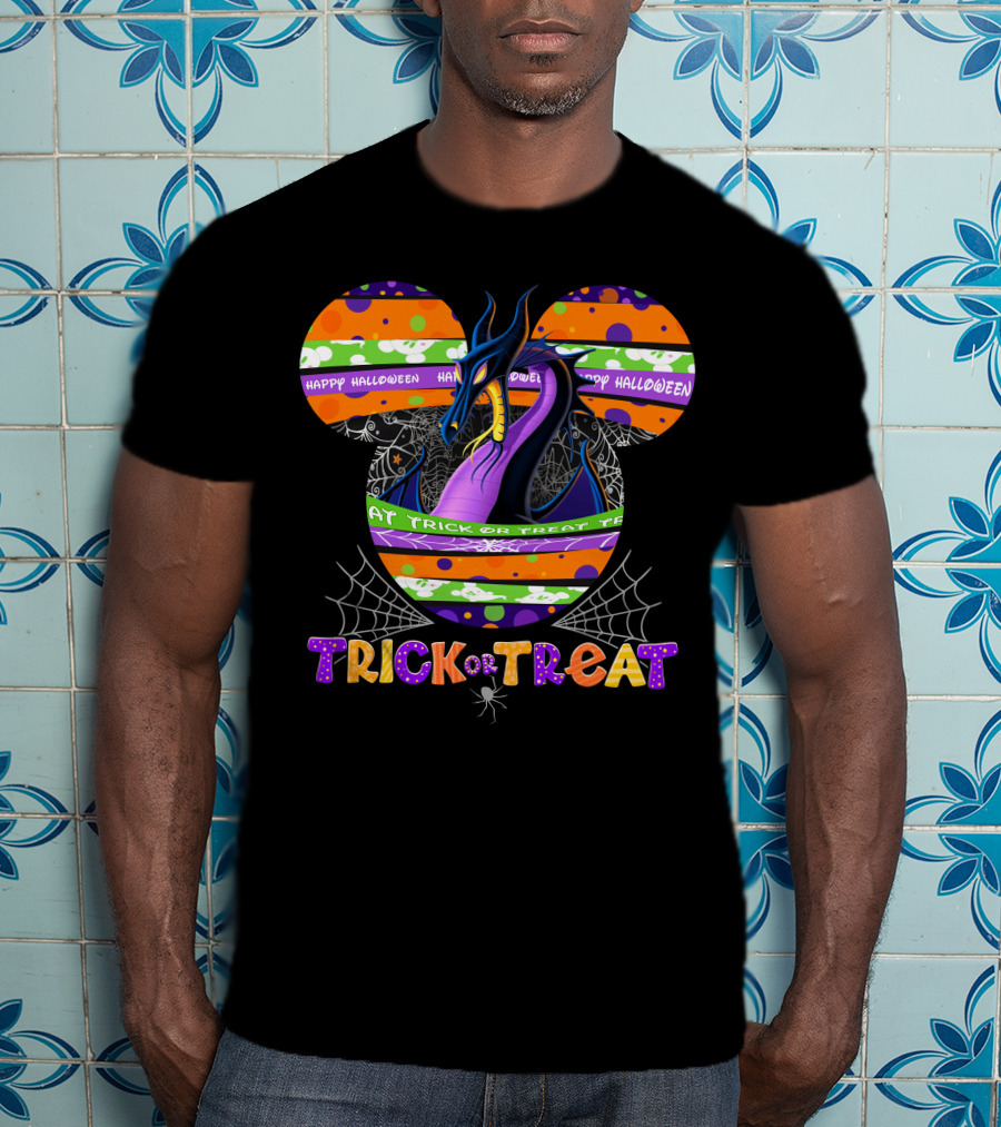 Happy Halloween Trick Or Treat Dragon Mickey Mouse Ears T-Shirt
