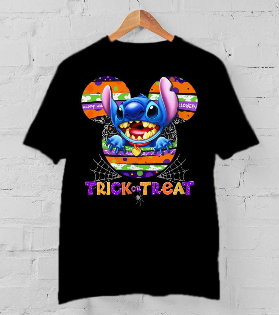 Stitch-D Happy Halloween Trick Or Treat Mickey Mouse Ears T-Shirt