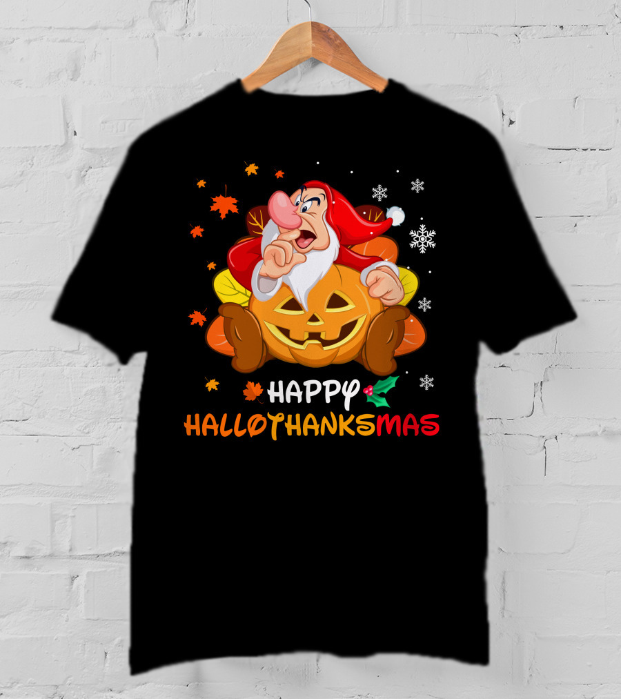Happy Hallothanksmas Grumpy Christmas Halloween Thanksgiving T-Shirt