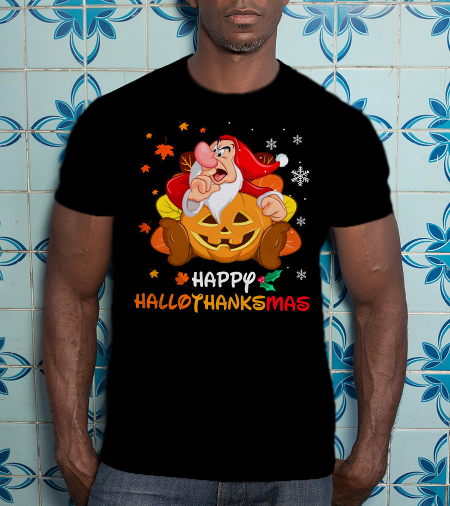 Happy Hallothanksmas Grumpy Christmas Halloween Thanksgiving T-Shirt