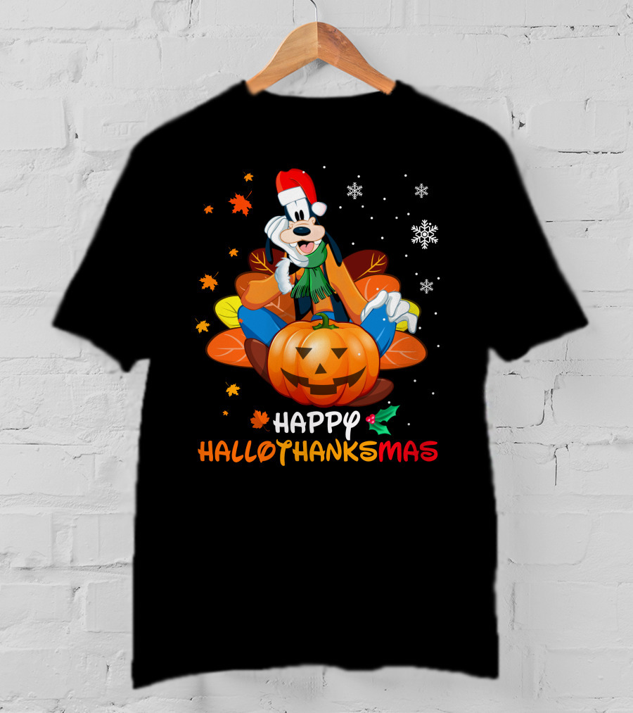 Happy Hallothanksmas Goofy Pumpkin Snowflakes T-Shirt