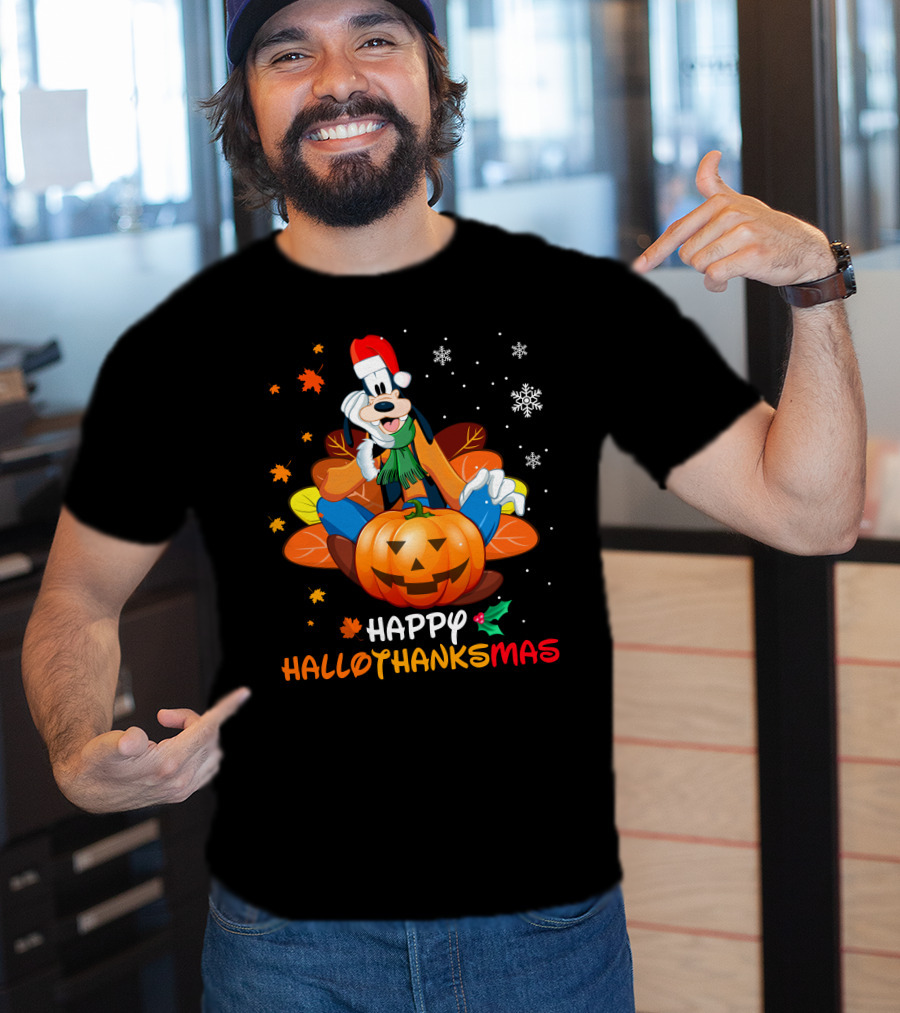 Happy Hallothanksmas Goofy Pumpkin Snowflakes T-Shirt